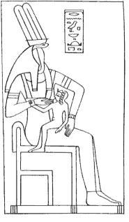 Богиня Рененут кормит грудью фараона