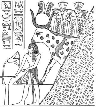 Фараон стоит под защитой небесной коровы