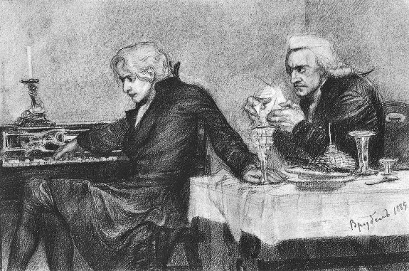 Иллюстрация Врубеля к пушкинским "Моцарту и Сальери"