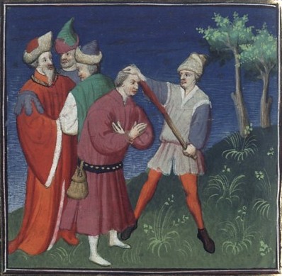 Исаака II Ангела ослепляют по приказу брата. Миниатюра XV в.