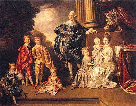 Georges III and queen Charlotte with six of their fifteen children in 1770