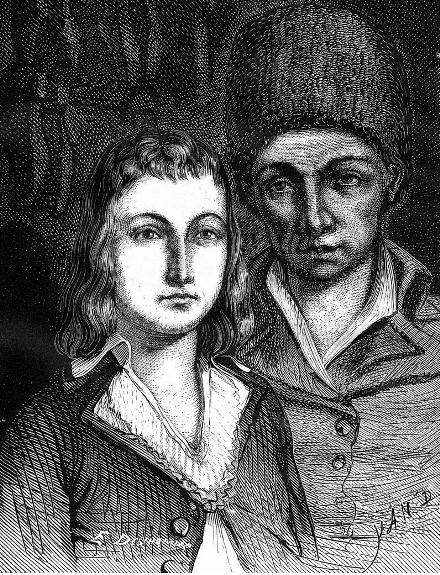 Луи-Шарль и его мучитель сапожник Симон. Гравюра Й. Даржен, 1866 г.
