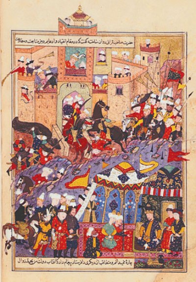 Тимур при осаде крепости Балх в 1370 г. Миниатюра XVI в.