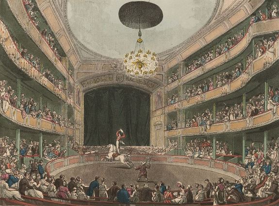 Амфитеатр Астлей в Лондоне. Раскрашенная гравюра из книги: Microcosm of London, 1808