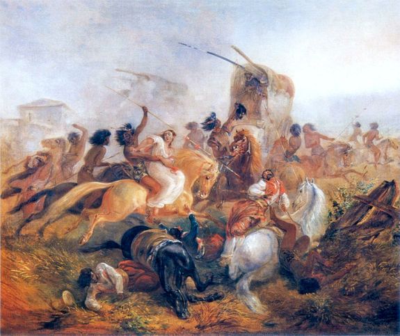 Индейцы атакуют аргентинских солдат. Худ. Й. Ругендас