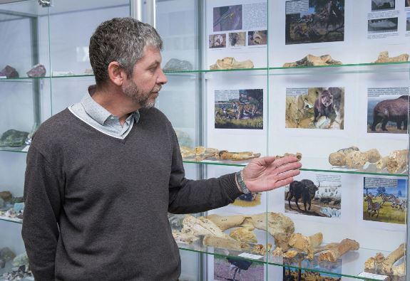 Палеонтолог Дмитрий Старцев на выставке останков древних животных в КФУ имени Вернадского