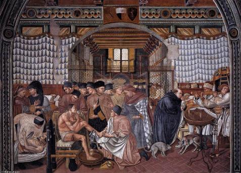 Врачи принимающие пациентов в больнице. Фреска Таддео ди Бартоло. XIV в. Сиеннская больница