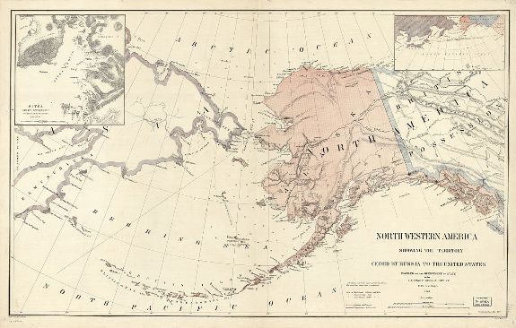 Карта территорий Северо-Западной Америки, переданных Российской Империей Северо-Американским Соединённым Штатам в 1867 г.