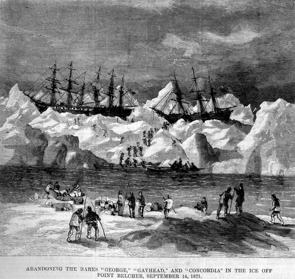 Китобойная катастрофа была отражена в еженедельнике Харпера за 1871 г. Credit: Robert Schwemmer Maritime Library