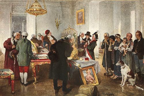 Худ. К. Лебедев "Продажа крепостных с аукциона", 1825 год