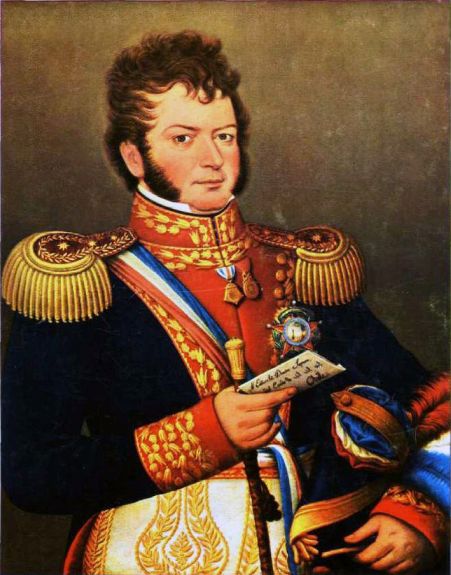 Портрет Бернардо О`Хиггинса, держащего чилийскую конституцию