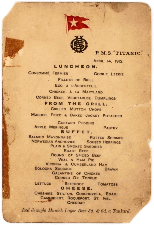 последнее меню с Титаника