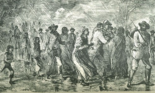 Двадцать восем беглых рабов покидают восточное побережье Мэрилэнда. Гравюра У. Стилла, ок. 1850 г. Библиотека Виргинского университета