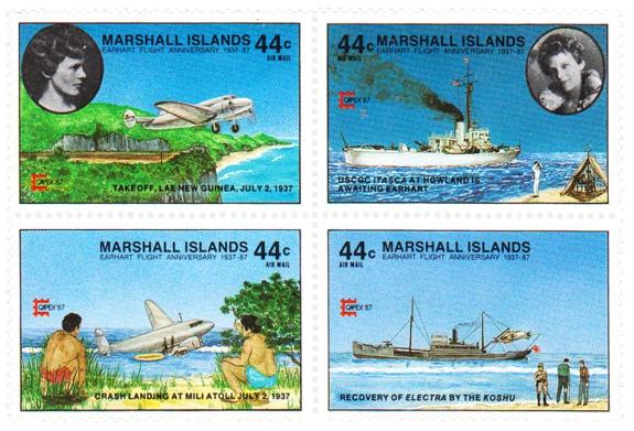 Марки Маршалловых островов в честь 50-ой годовщины полета А. Эрхарт