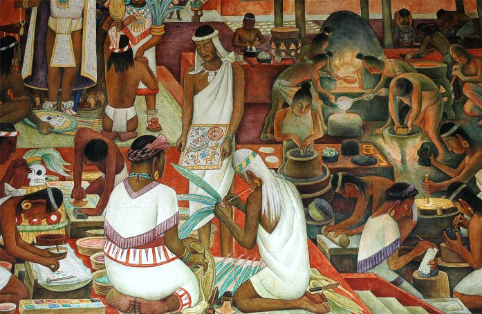Худ. Диего Ривера. Рынок ацтеков в Тлателолько, фреска в Национальном дворце Мехико, 1945 г.