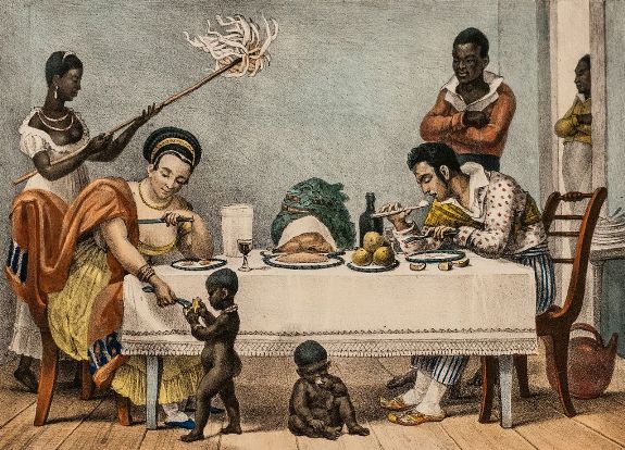 Семейный ужин в Бразилии. Иллюстрация Ж.-Б. Дебре, литография 1829 г.
