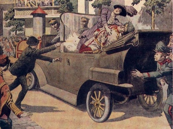 Гаврило Принцип убивает эрцгерцога Франца Фердинанда. Иллюстрация из австрийской газеты. 1914 г.