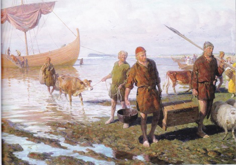 Викинги высадились в Ньфаундленде. Акварель XIX века